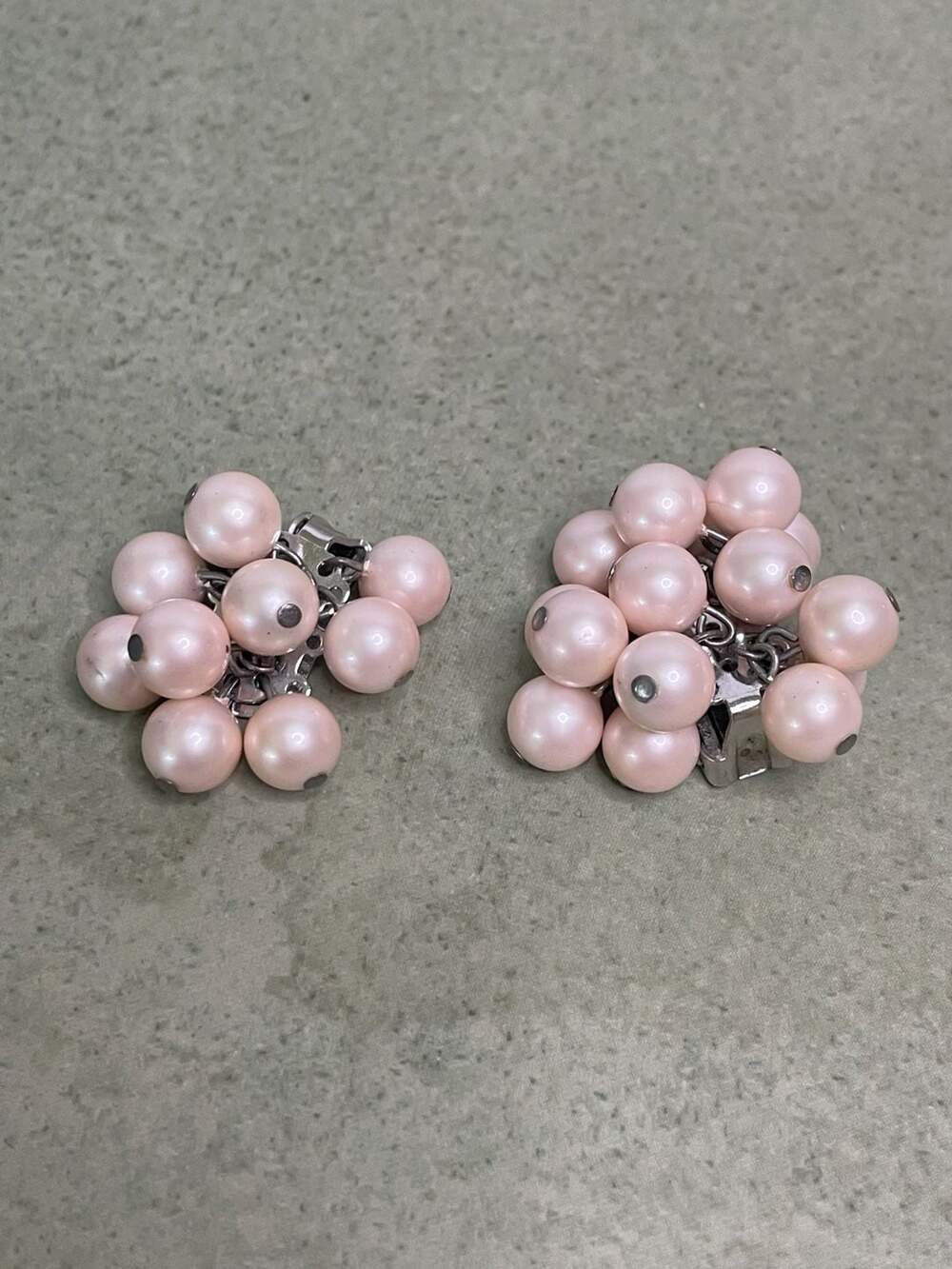 Marvella Vintage Pink Faux Pearl Cluster Clip-on Earrings